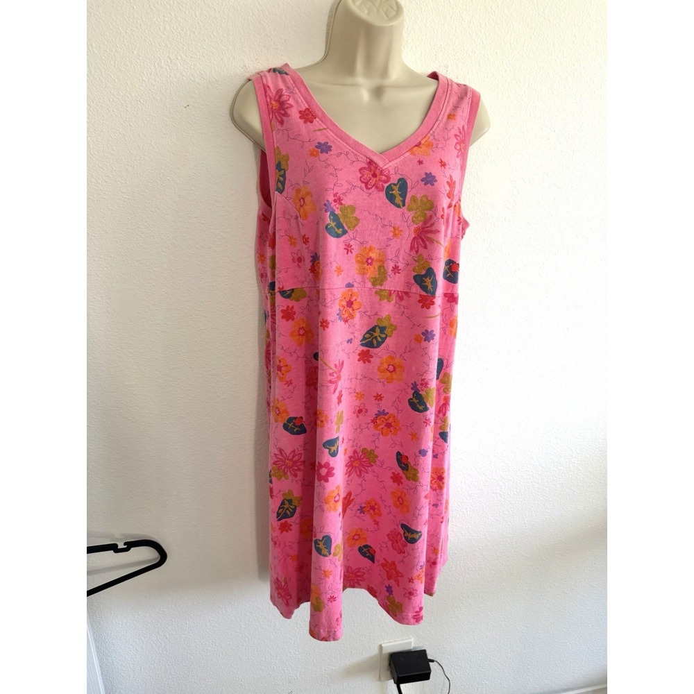 Fresh Produce Vintage Dress Sz M Pink Floral Tank USA Made 90s Cottagecore Beach - Picture 5 of 8